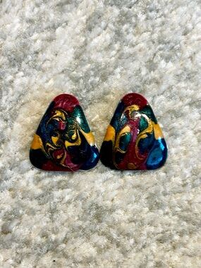 Vintage Abstract Enamel Statement | Earrings Colorful 90s Art Deco Style